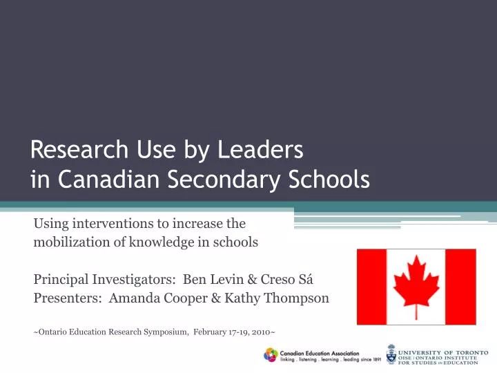 research use by leaders in canadian secondary schools