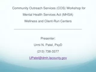 Community Outreach Services (COS) Workshop for Mental Health Services Act (MHSA)
