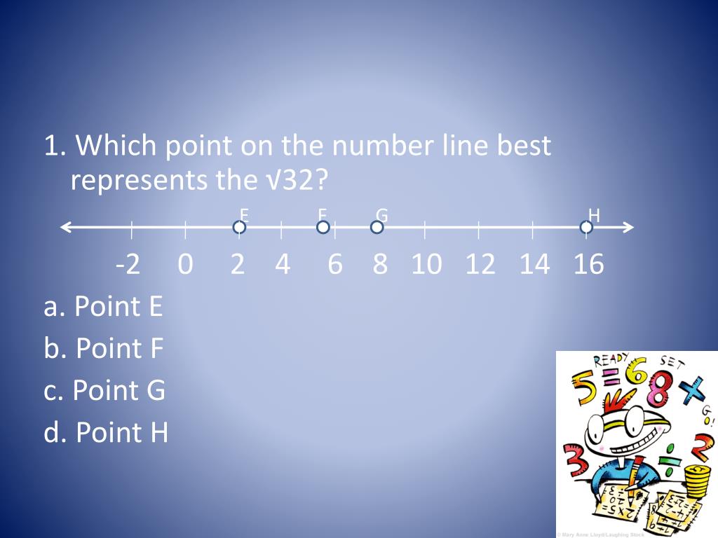 PPT - 1. Which point on the number line best represents the √32 ...