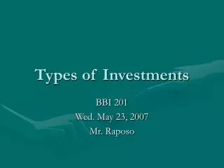 Types of Investments