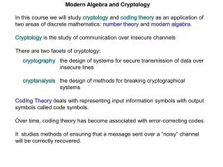 Modern Algebra and Cryptology