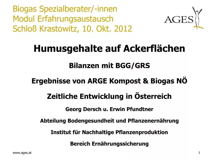 biogas spezialberater innen modul erfahrungsaustausch schlo krastowitz 10 okt 2012