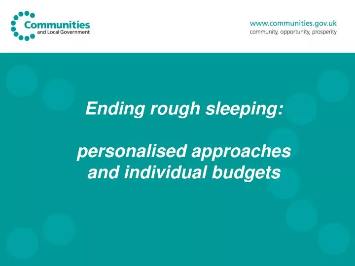 ending rough sleeping personalised approaches and individual budgets