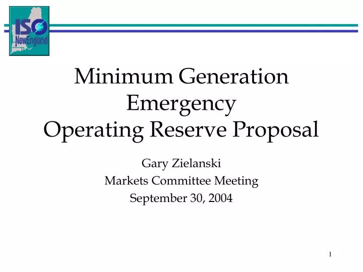 minimum generation emergency operating reserve proposal