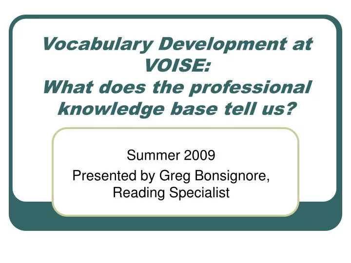 vocabulary development at voise what does the professional knowledge base tell us