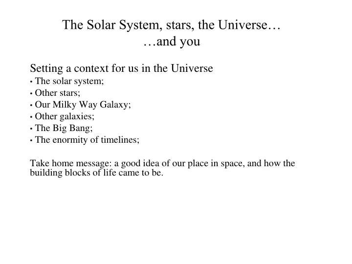 the solar system stars the universe and you