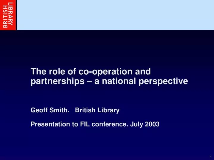 the role of co operation and partnerships a national perspective