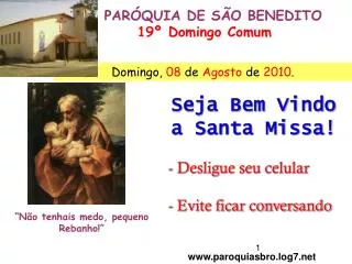 PARÓQUIA DE SÃO BENEDITO 19º Domingo Comum