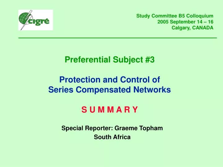 preferential subject 3 protection and control of series compensated networks s u m m a r y