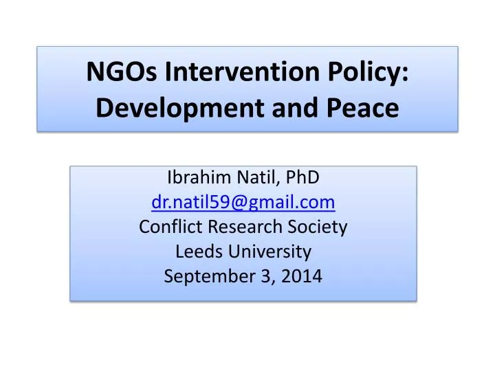 ngos intervention policy development and peace