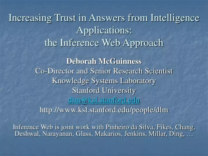increasing trust in answers from intelligence applications the inference web approach