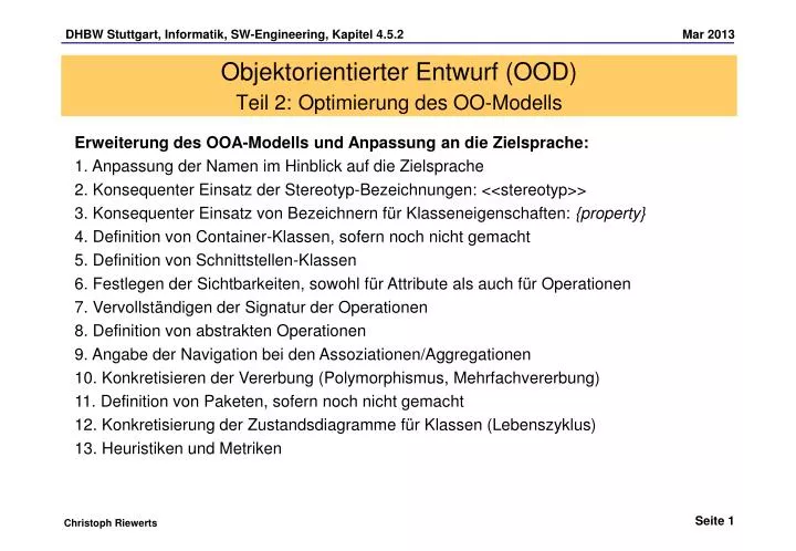 objektorientierter entwurf ood teil 2 optimierung des oo modells