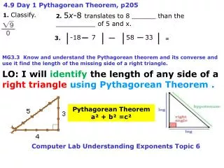 4.9 Day 1 Pythagorean Theorem, p205