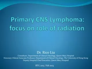 Primary CNS Lymphoma: focus on role of radiation