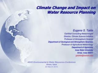 Climate Change and Impact on Water Resource Planning