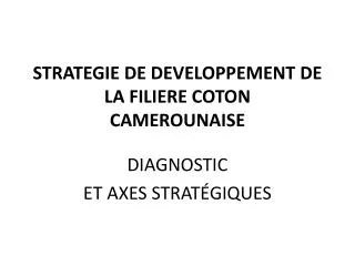 STRATEGIE DE DEVELOPPEMENT DE LA FILIERE COTON CAMEROUNAISE
