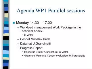 Agenda WP1 Parallel sessions