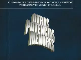 EL APOGEO DE LOS IMPERIOS COLONIALES, LAS NUEVAS POTENCIAS Y EL MUNDO COLONIAL.