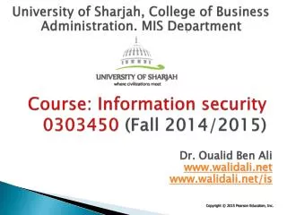 Course: Information security 0303450 (Fall 2014/2015)