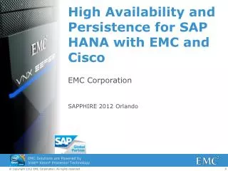 High Availability and Persistence for SAP HANA with EMC and Cisco