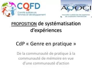 proposition de systématisation d’expériences CdP « Genre en pratique »
