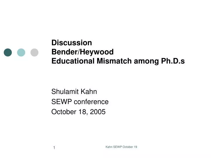 discussion bender heywood educational mismatch among ph d s