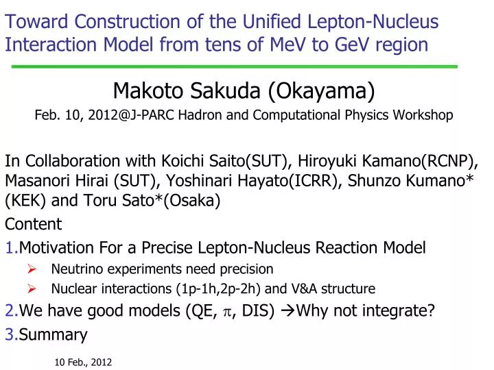 toward construction of the unified lepton nucleus interaction model from tens of mev to gev region