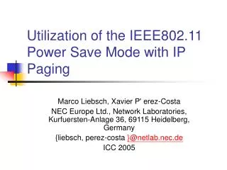 Utilization of the IEEE802.11 Power Save Mode with IP Paging