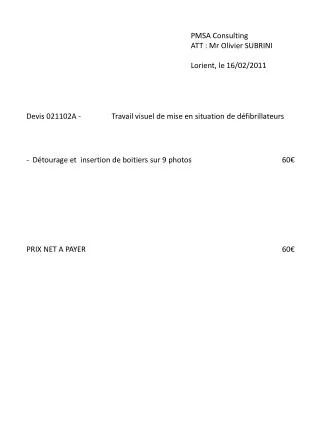 PMSA Consulting ATT : Mr Olivier SUBRINI Lorient, le 16/02/2011