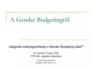 A Gender Budgetingről