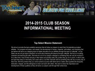 2014-2015 CLUB SEASON INFORMATIONAL MEETING