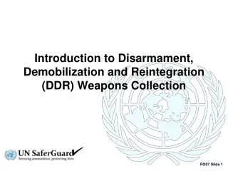 Introduction to Disarmament, Demobilization and Reintegration (DDR) Weapons Collection