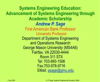 Systems Engineering Education: Advancement of Systems Engineering through Academic Scholarship