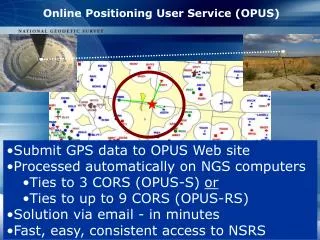 Submit GPS data to OPUS Web site Processed automatically on NGS computers