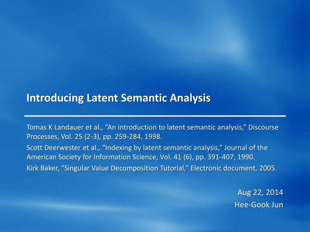 PPT - Introducing Latent Semantic Analysis PowerPoint Presentation ...