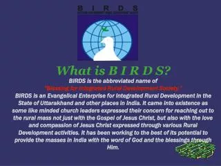 What is B I R D S? BIRDS is the abbreviated name of