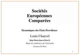 Sociétés Européennes Comparées Dynamiques des Etats-Providence