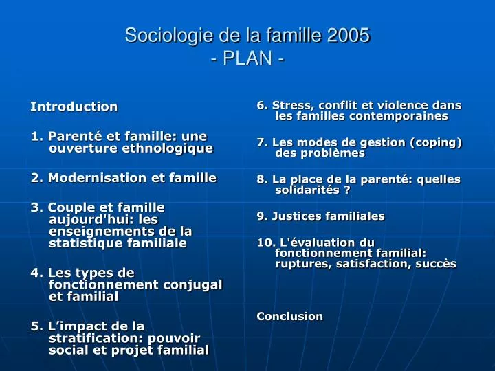 sociologie de la famille 2005 plan