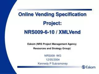 Online Vending Specification Project: NRS009-6-10 / XMLVend