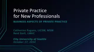 Private Practice for New Professionals