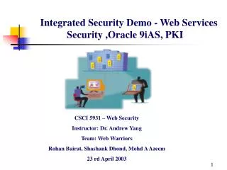 Integrated Security Demo - Web Services Security ,Oracle 9iAS, PKI