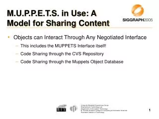 M.U.P.P.E.T.S. in Use: A Model for Sharing Content