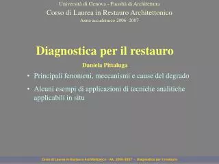Corso di Laurea in Restauro Architettonico - AA. 2006-2007 - Diagnostica per il restauro