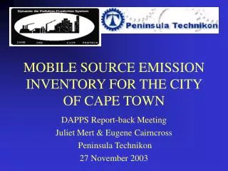 MOBILE SOURCE EMISSION INVENTORY FOR THE CITY OF CAPE TOWN