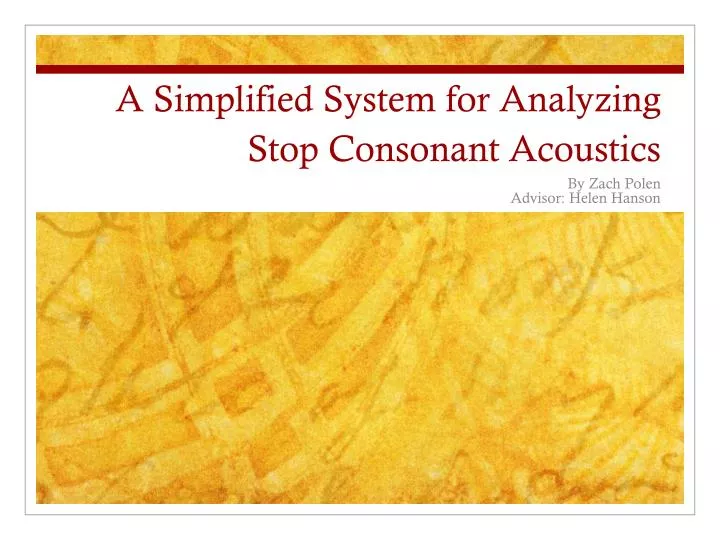 a simplified system for analyzing stop consonant acoustics