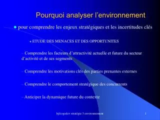 pourquoi analyser l environnement