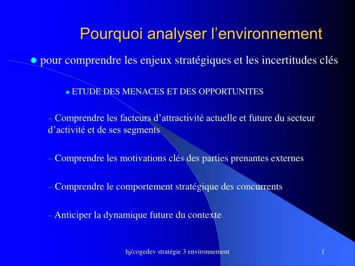 pourquoi analyser l environnement