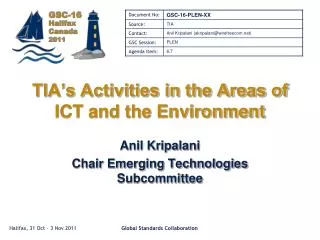 TIA’s Activities in the Areas of ICT and the Environment