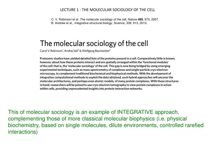 lecture 1 the molecular sociology of the cell