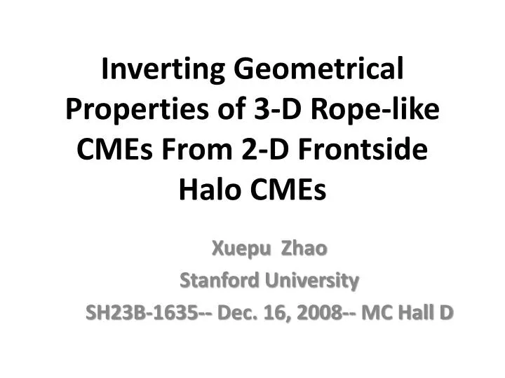 inverting geometrical properties of 3 d rope like cmes from 2 d frontside halo cmes